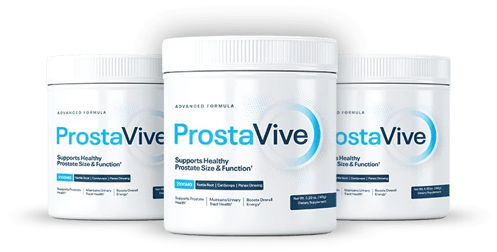 Three ProstaVive supplement bottles